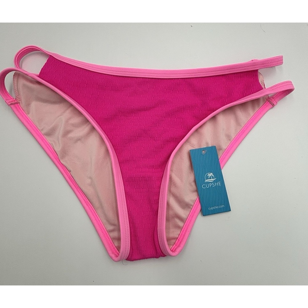 Cupshe Women's Bikini Bottom Open Side straps ribbed Hot Pink Womens M NWT